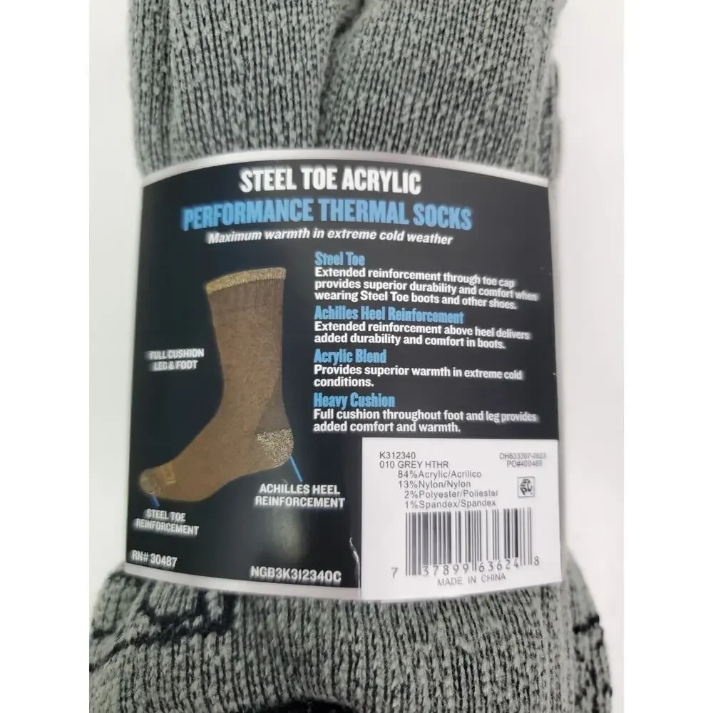 Dickies 3pr Steel Toe Acrylic Blend Heavy Thermal Crew Socks Size 6-12 *NEW*